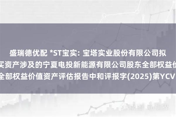 盛瑞德优配 *ST宝实: 宝塔实业股份有限公司拟重大资产置换及支付现金购买资产涉及的宁夏电投新能源有限公司股东全部权益价值资产评估报告中和评报字(2025)第YCV1081号内容摘要